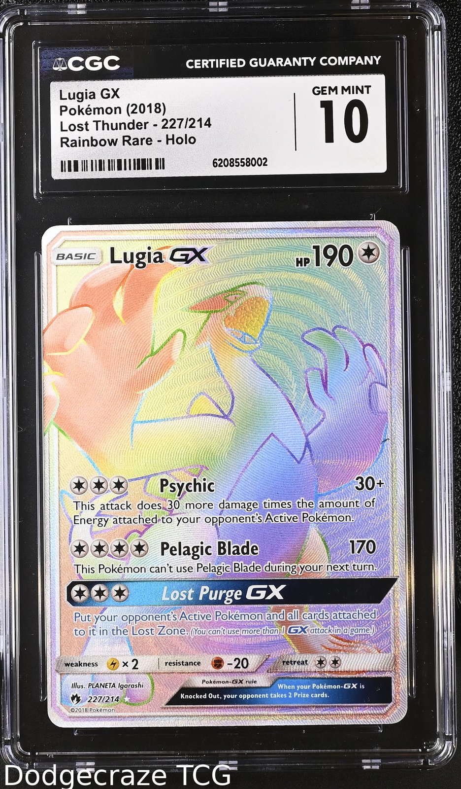 2018 Pokemon Lost Thunder Lugia Gx Rainbow Rare Holo 227/214 CGC 10