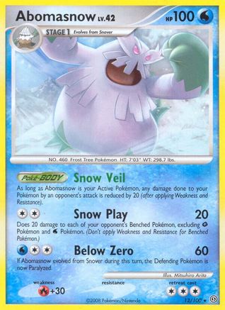 Abomasnow 012  - Reverse Holofoil Stormfront - Rare