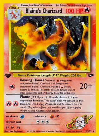 Blaine's Charizard 002/132  - 1st Edition Holofoil Gym Challenge - Holo Rare