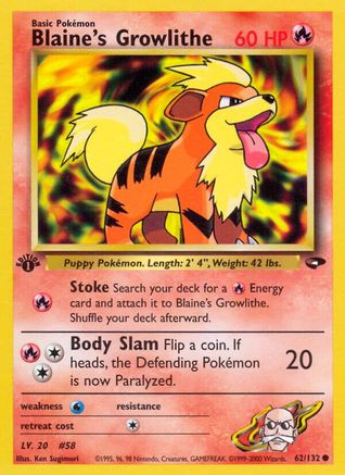 Blaine's Growlithe 062/132  - Unlimited Gym Challenge - Common