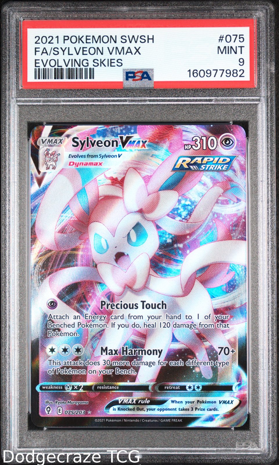 2021 Pokemon Evolving Skies Sylveon Vmax 075/203 PSA 9