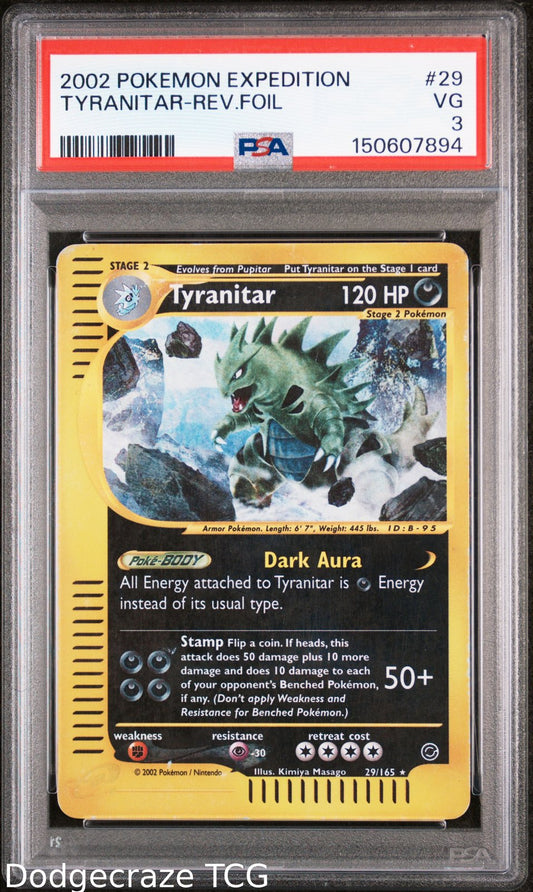 2002 Pokemon Expedition Tyranitar Reverse Holo 29/165 PSA 3