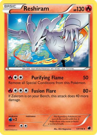 Reshiram 017/116  - Reverse Holofoil Plasma Freeze - Holo Rare