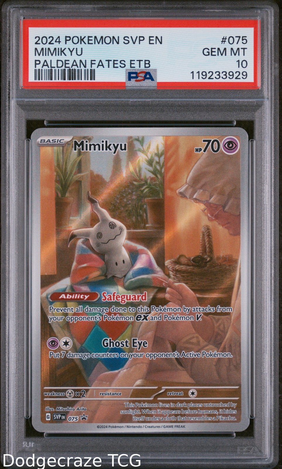 2024 Pokemon Mimikyu Paldean Fates Elite Trainer Box 075 PSA 10