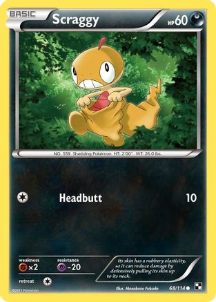Scraggy 068/114  - Reverse Holofoil Black and White - Common