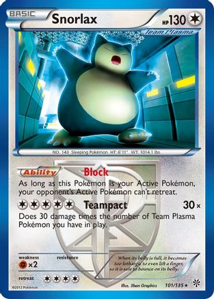 Snorlax (Team Plasma) 101/135  - Reverse Holofoil Plasma Storm - Rare