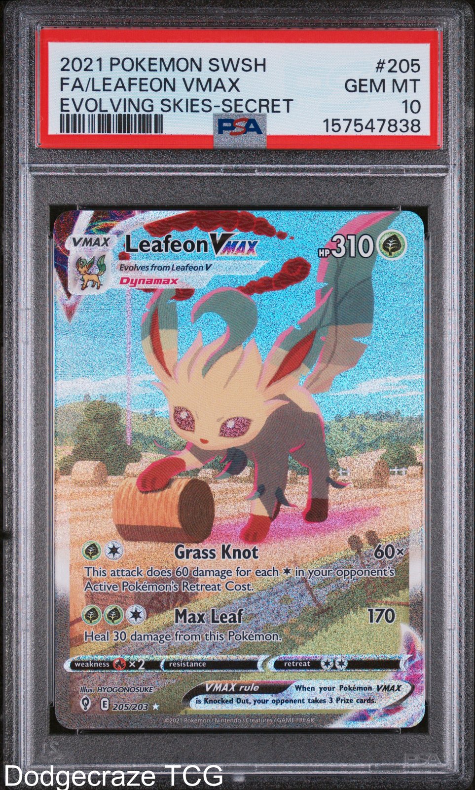 2021 Pokemon Evolving Skies Leafeon Vmax Secret 205/203 PSA 10
