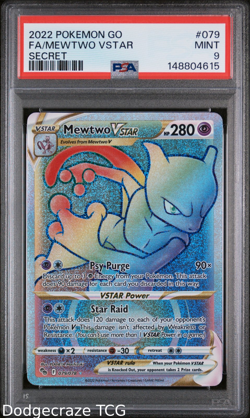 2022 Pokemon Go Mewtwo Vstar Secret 079 PSA 9