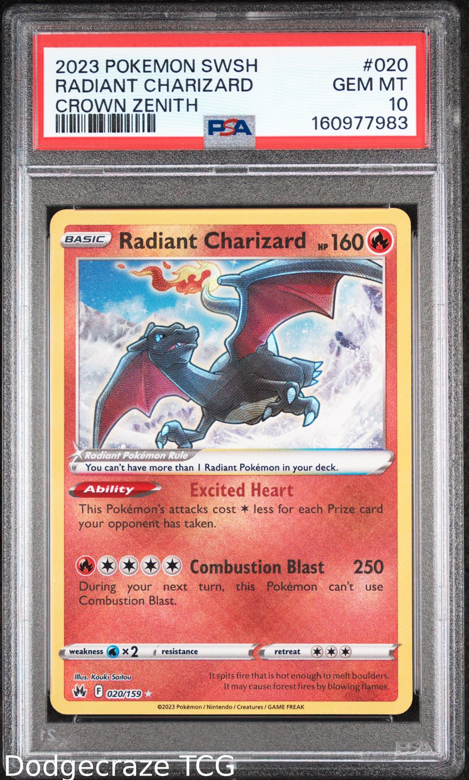 2023 Pokemon Sword Shield Crown Zenith Radiant Charizard 020/159 PSA 10