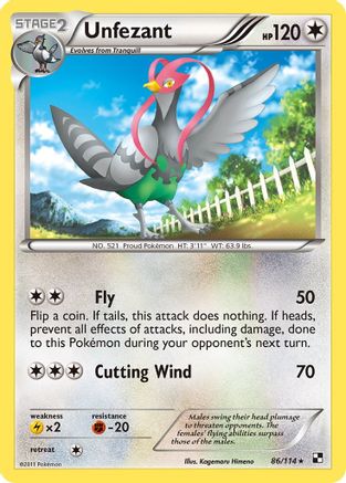 Unfezant 086  - Reverse Holofoil Black and White - Rare