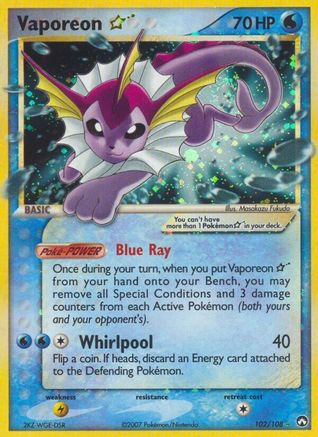 Vaporeon Star 102  - Holofoil Power Keepers - Ultra Rare