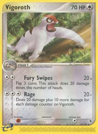 Vigoroth 047  - Reverse Holofoil Ruby and Sapphire - Uncommon