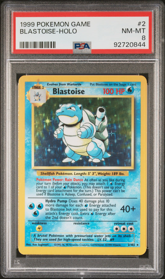 1999 Pokemon - Blastoise Base Set Unlimited #2 PSA 8