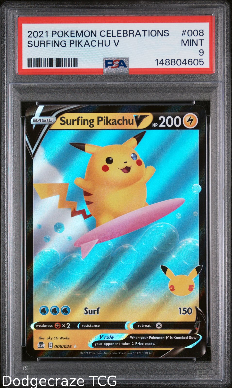 2021 Pokemon Celebrations Surfing Pikachu V 008 PSA 9