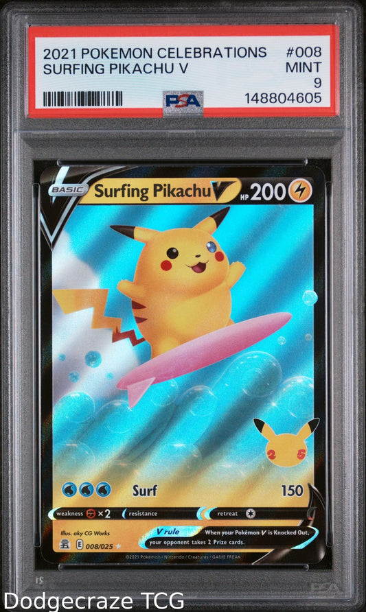 2021 Pokemon Celebrations Surfing Pikachu V 008 PSA 9