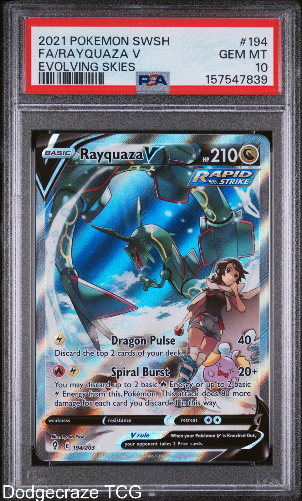 2021 Pokemon Evolving Skies Rayquaza V 194/203 PSA 10