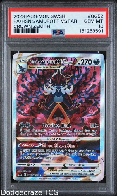 2023 Pokemon Sword Shield Crown Zenith Hisuian Samurott Vstar GG52/GG70 PSA 10