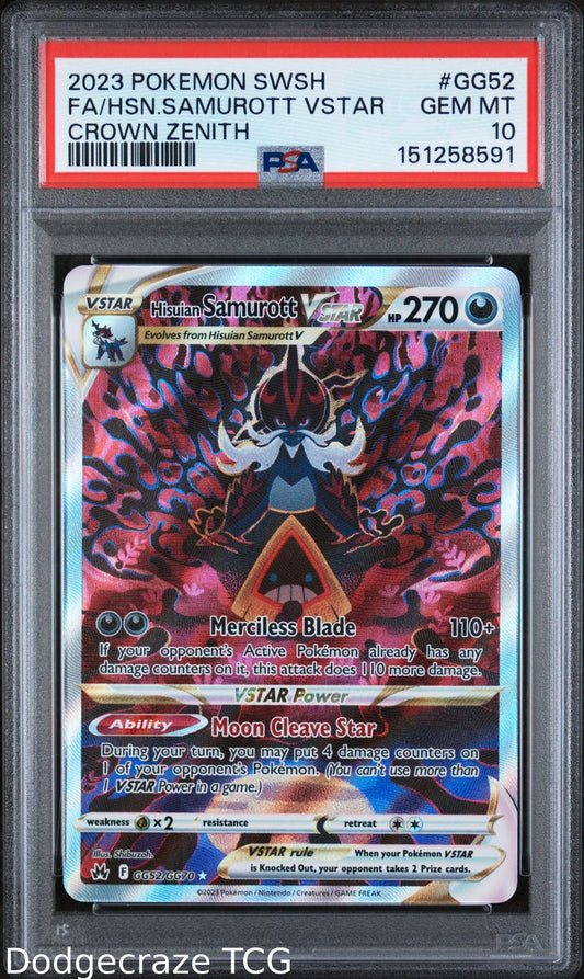 2023 Pokemon Sword Shield Crown Zenith Hisuian Samurott Vstar GG52/GG70 PSA 10