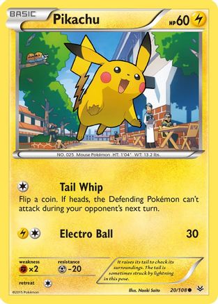 Pikachu 020/108  - Reverse Holofoil XY  Roaring Skies - Common