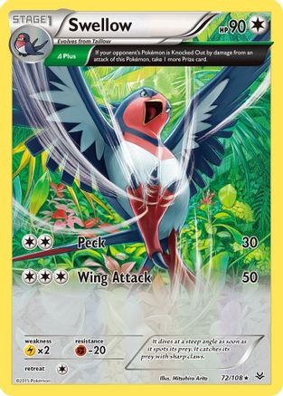 Swellow (72 Delta) 072/108  - Reverse Holofoil XY  Roaring Skies - Holo Rare