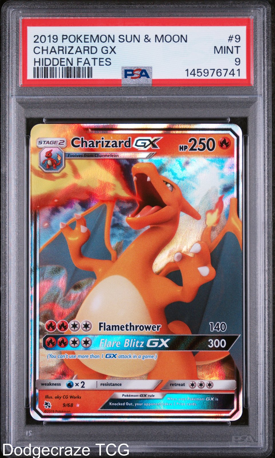 2019 Pokemon Hidden Fates Charizard Gx 9/68 PSA 9