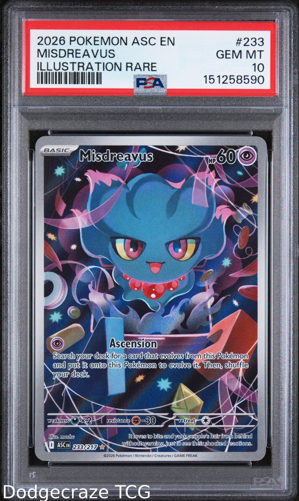 2026 Pokemon Ascended Heroes Misdreavus Illustration Rare 233 PSA 10