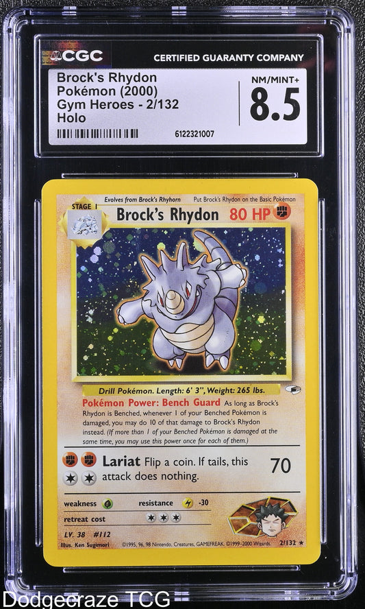 2000 Pokemon Gym Heroes Brock's Rhydon Holo 2/132 CGC 8.5