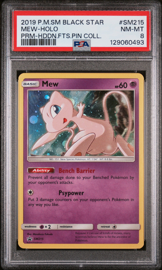 Mew Holo SM215/68 Hidden Fates Pin Collection Sm Black Star Promo Pokemon PSA 8
