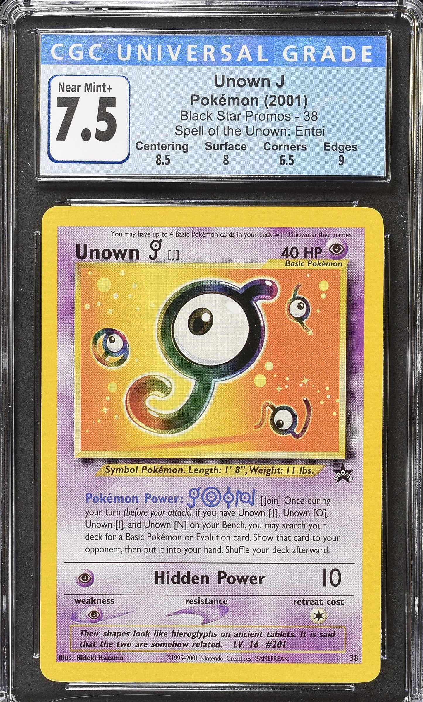 2001 Pokemon Black Star Promos Unown J Spell Of The Unown: Entei 38 CGC 7.5