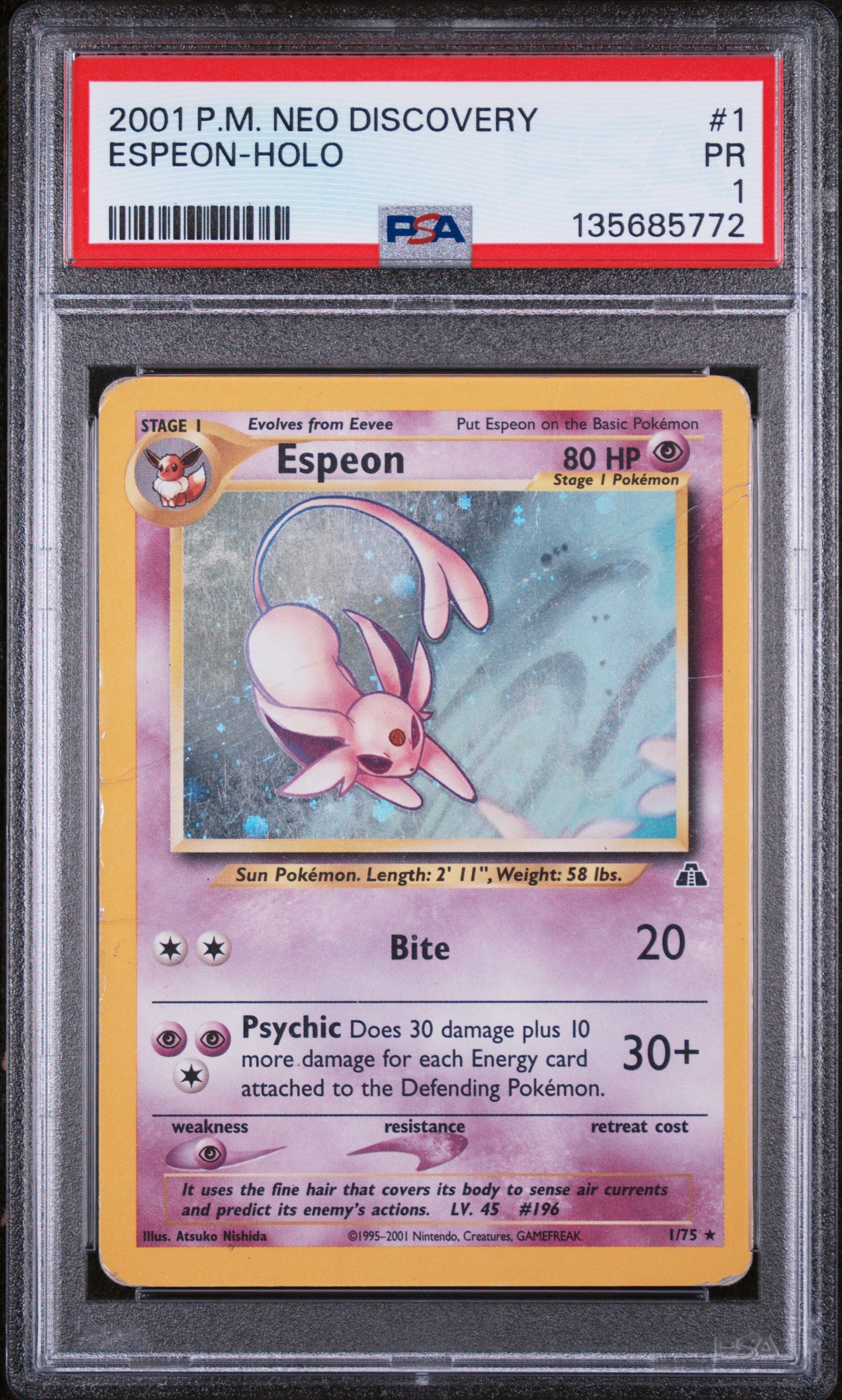 2001 Pokemon Neo Discovery Espeon Holo 1/75 PSA 1