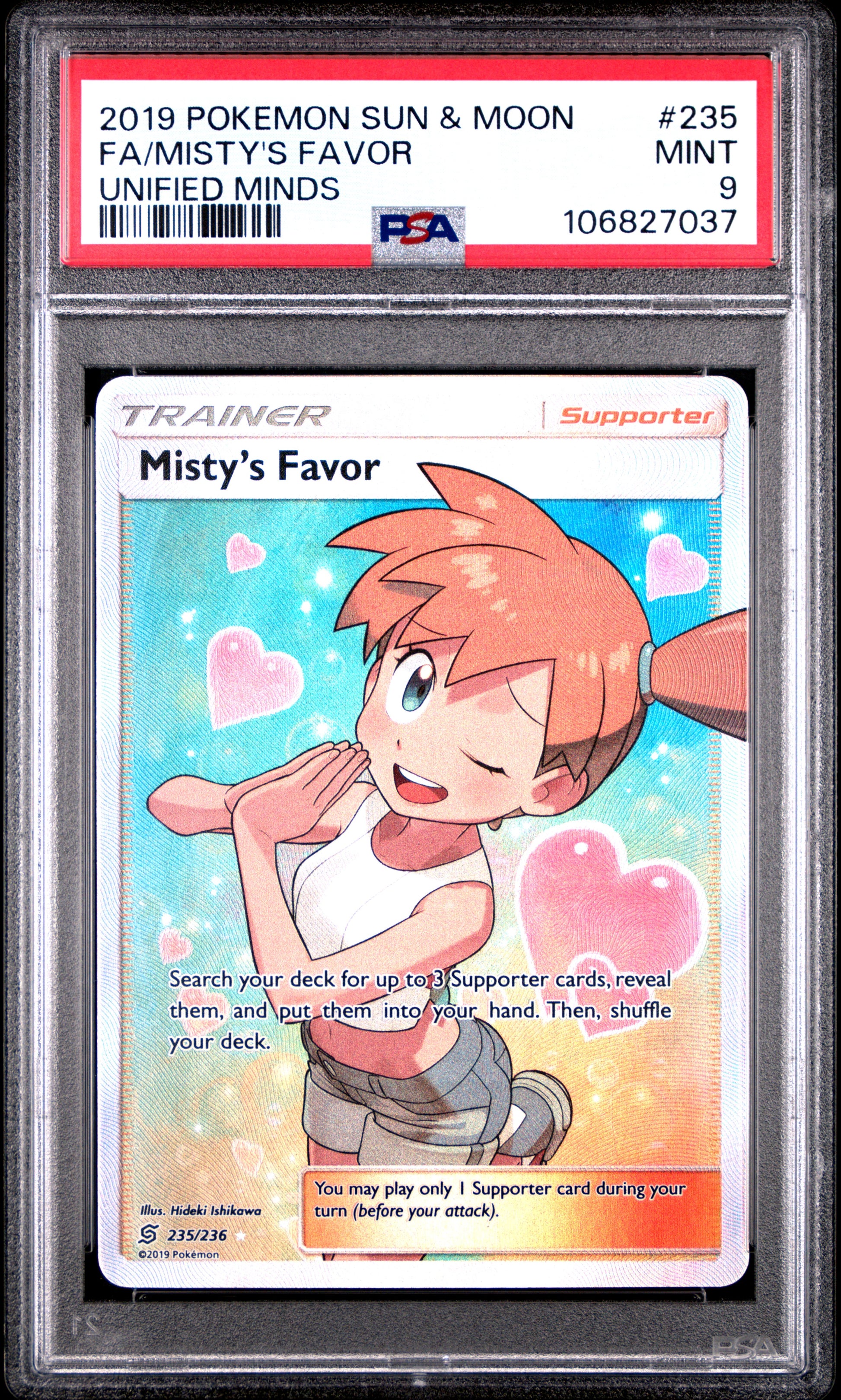 2019 Pokemon Unified Minds Misty's Favor 235/236 PSA 9