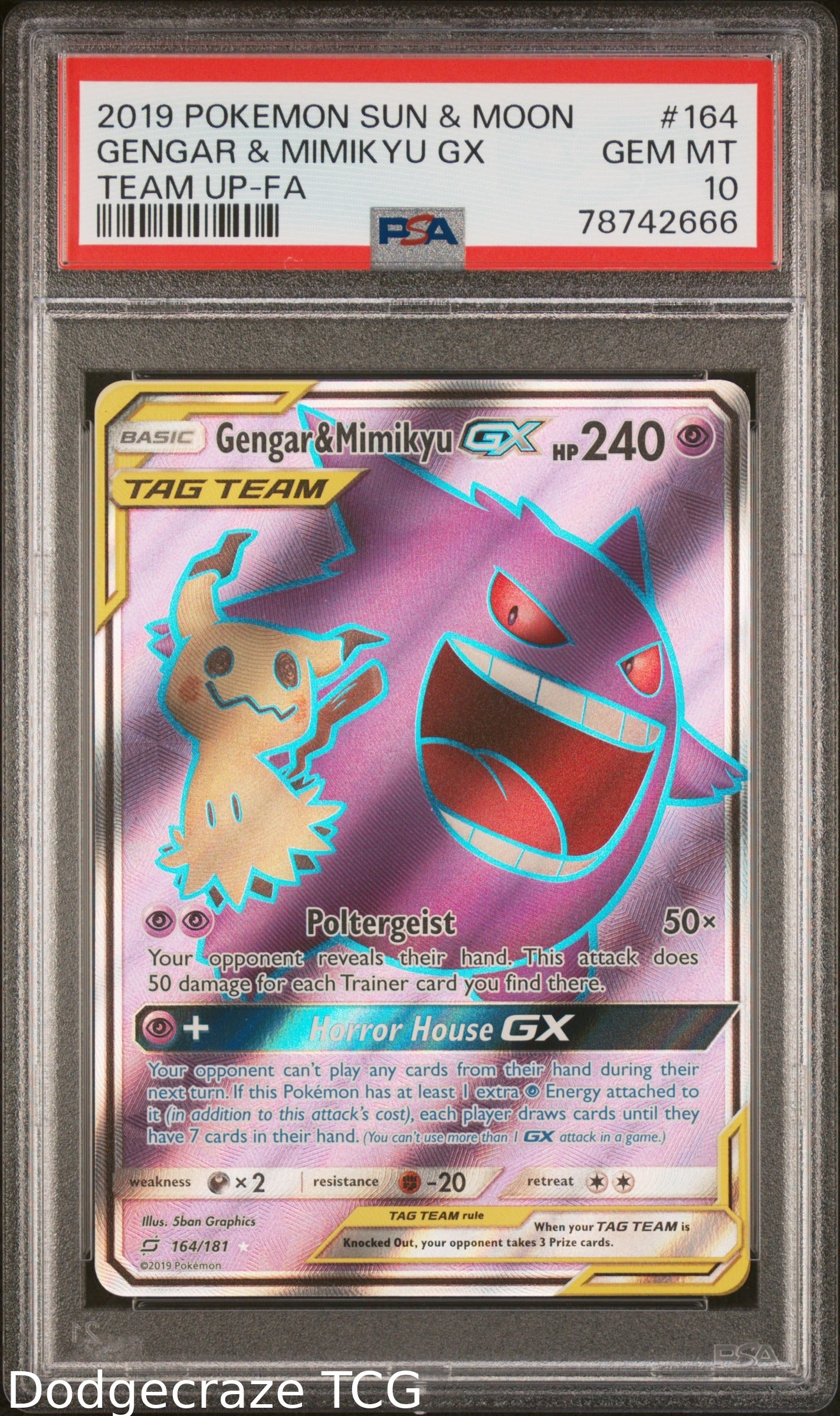 2019 Pokemon Team Up Gengar & Mimikyu Gx 164/181 PSA 10