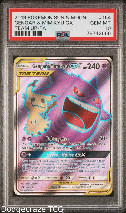 2019 Pokemon Team Up Gengar & Mimikyu Gx 164/181 PSA 10