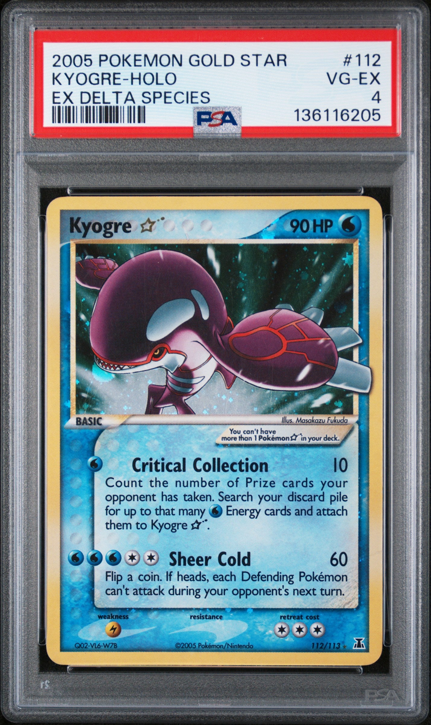 2005 Pokemon Delta Species Kyogre Holo Gold Star 112/113 PSA 4