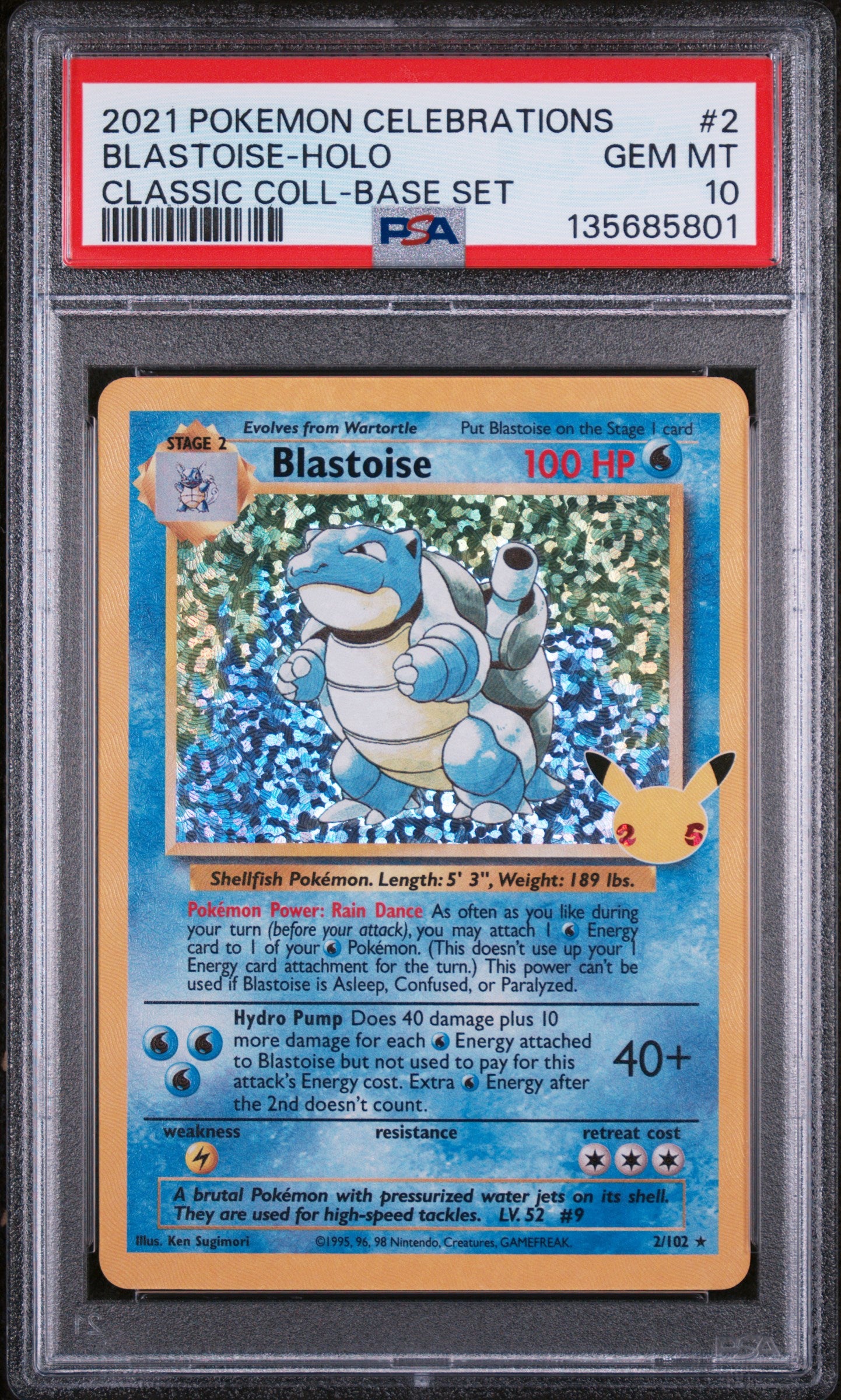 2021 Pokemon Celebrations Classic Collection Blastoise Holo 2 PSA 10