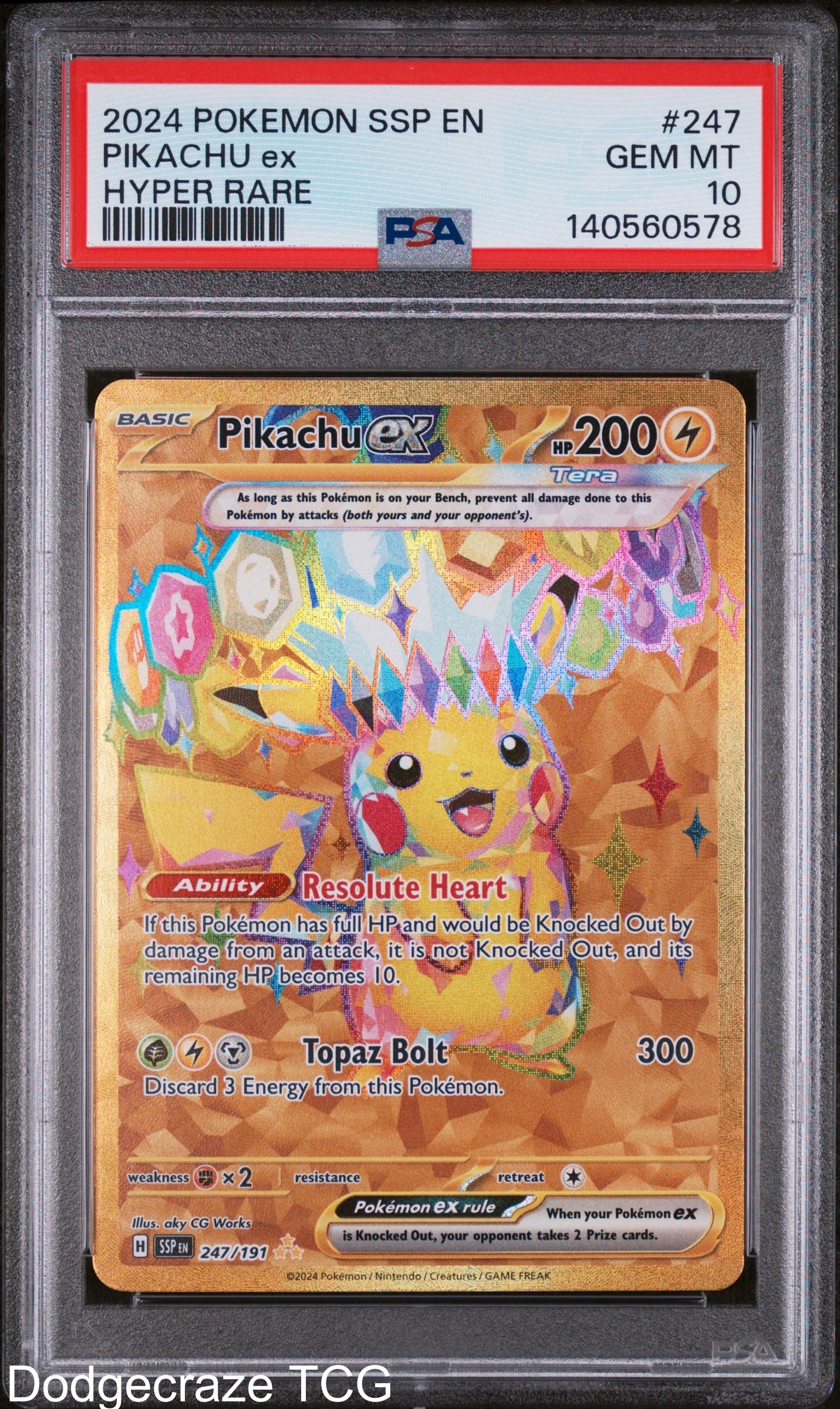2024 Pokemon Ssp En Surging Sparks Pikachu EX Hyper Rare 247/191 PSA 10