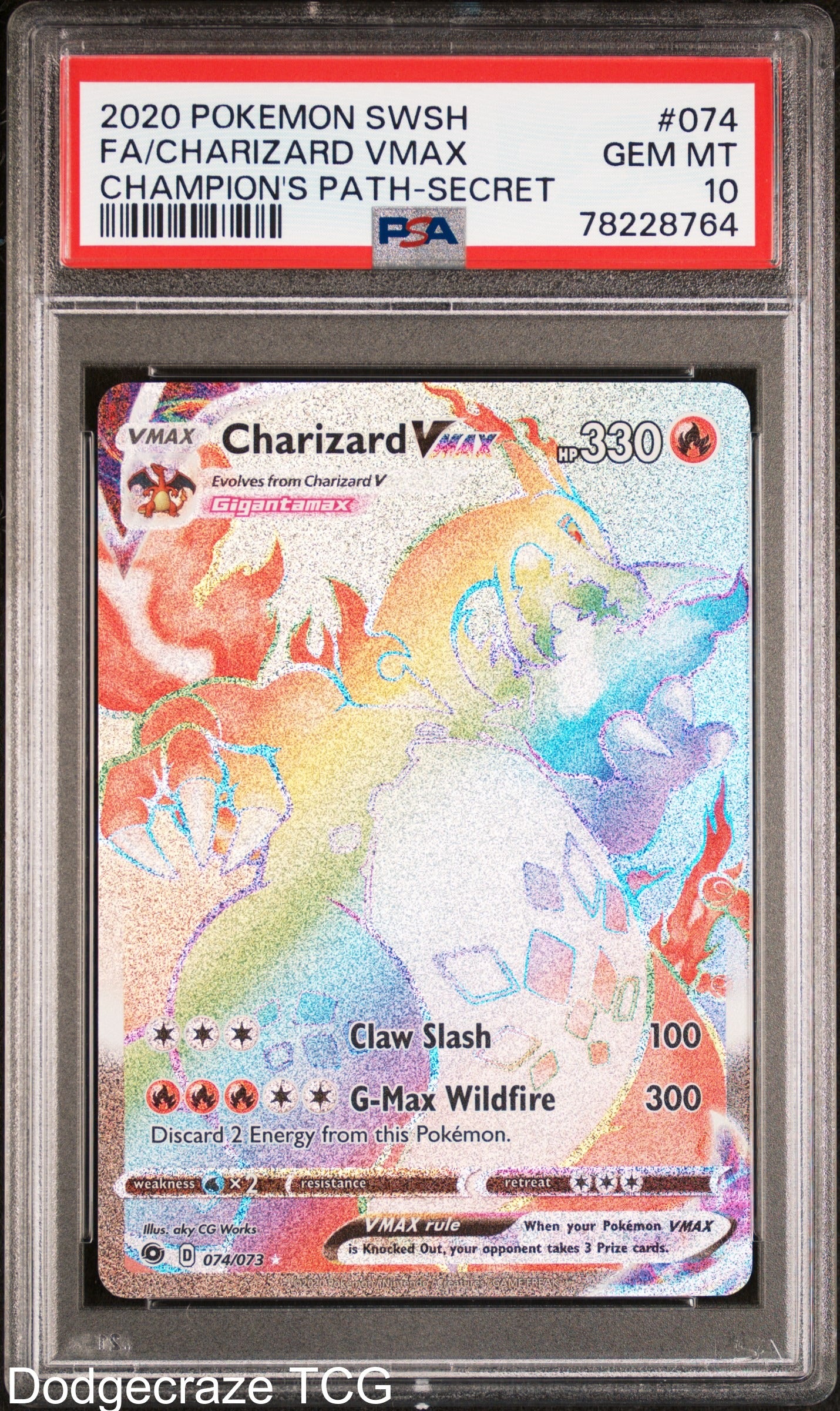 2020 Pokemon Champion's Path Charizard Vmax Secret 074/073 PSA 10