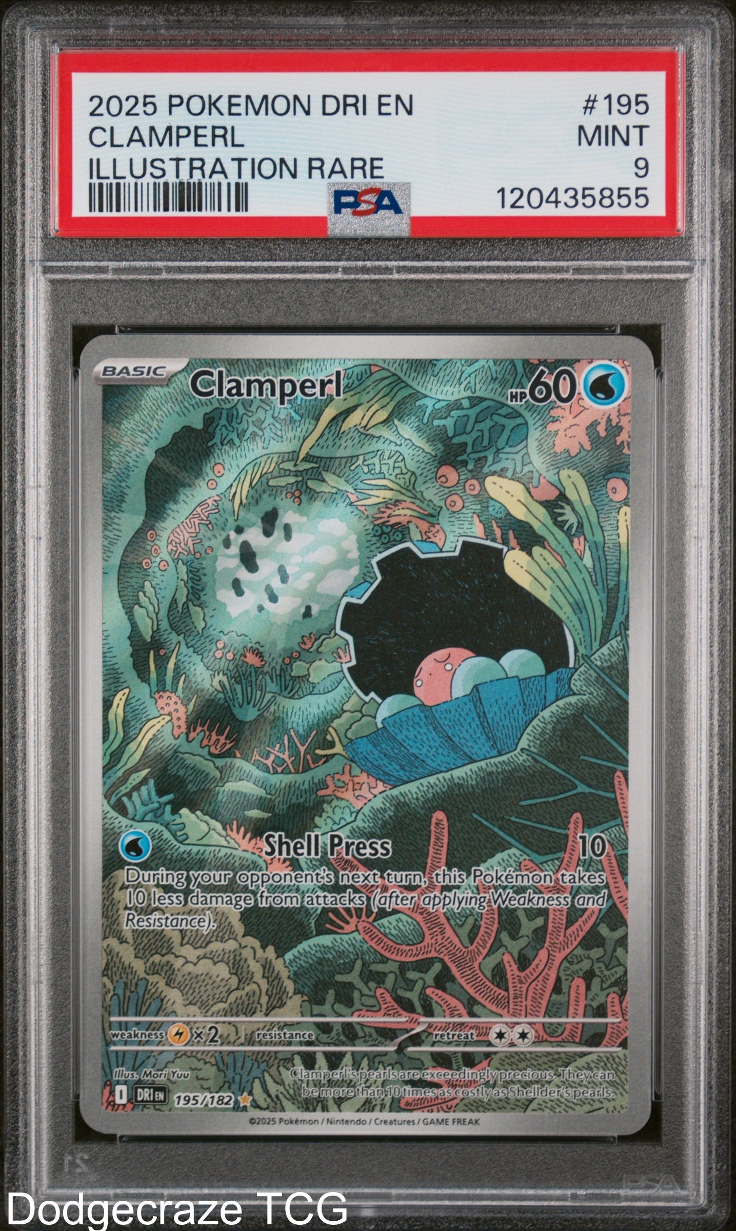 2025 Pokemon Dri En-destined Rivals Clamperl Illustration Rare 195/182 PSA 9