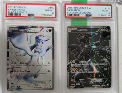2011 Pokemon Full Art Reshiram 113 & Zekrom 114 BW SEQUENTIAL PSA 8