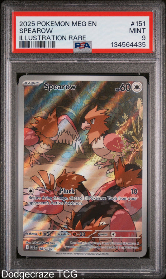 2025 Pokemon Meg En-mega Evolution Spearow Illustration Rare 151/132 PSA 9