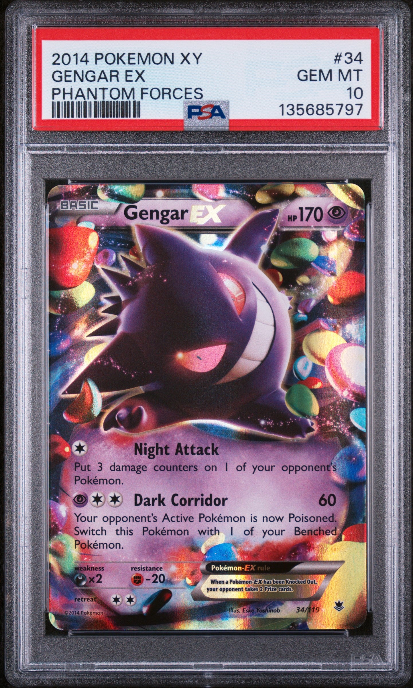 2014 Pokemon Phantom Forces Gengar EX 34/119 PSA 10
