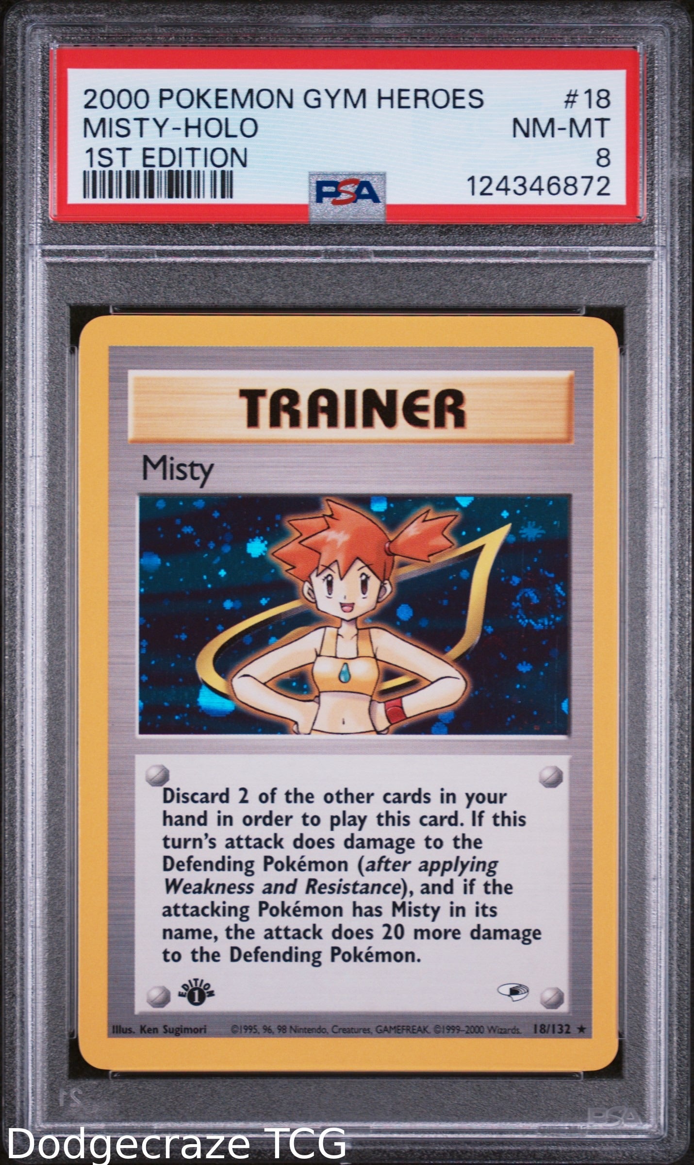 2000 Pokemon Gym Heroes Misty SWIRL Holo 1st Edition 18/132 PSA 8