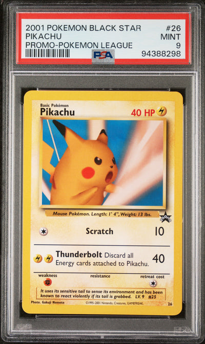 2001 Pokemon Promo Black Star Pikachu Pokemon League 26 PSA 9