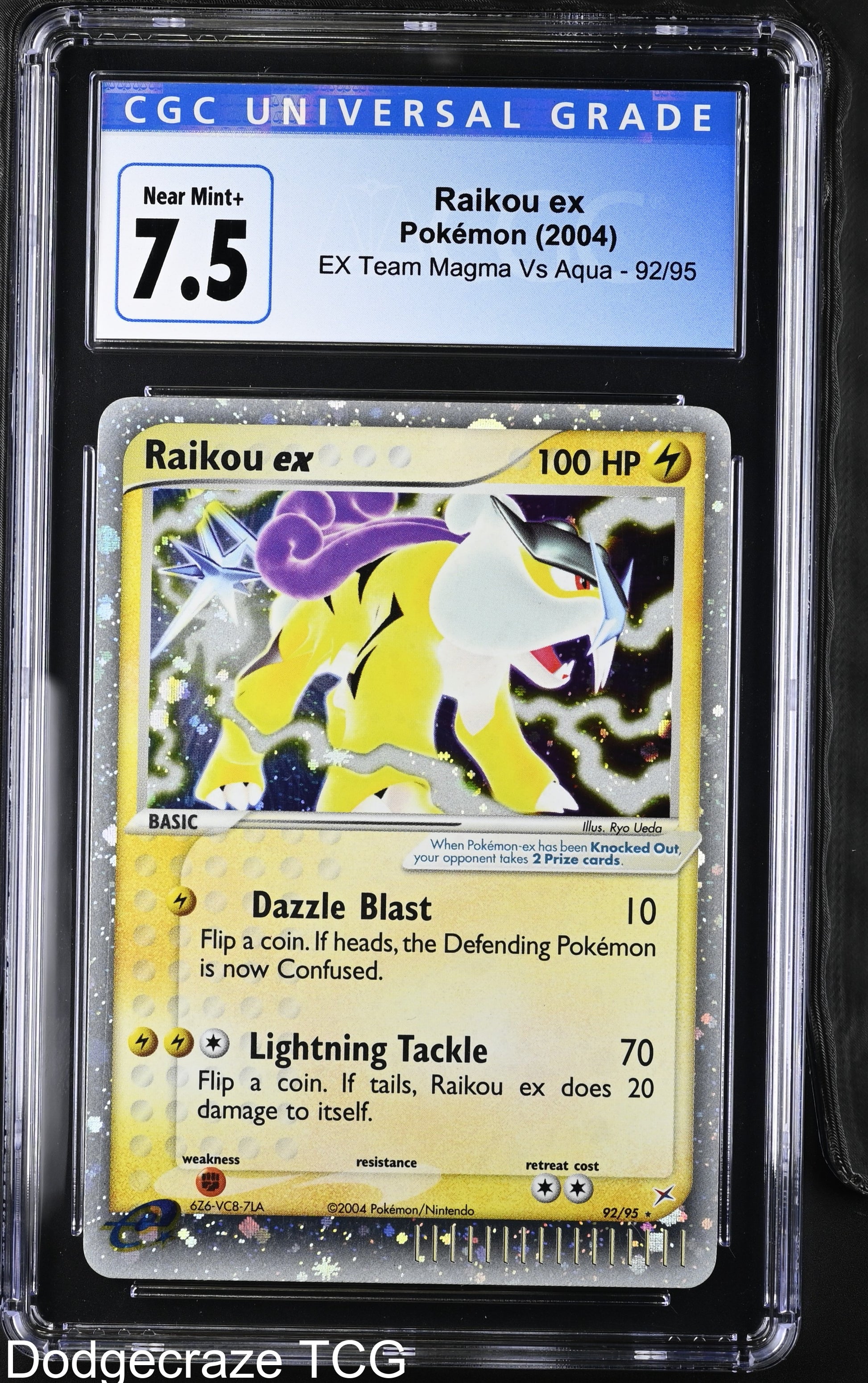 2004 Pokemon EX Team Magma Vs Aqua Raikou EX Holo 92/95 CGC 7.5 Near Mint+