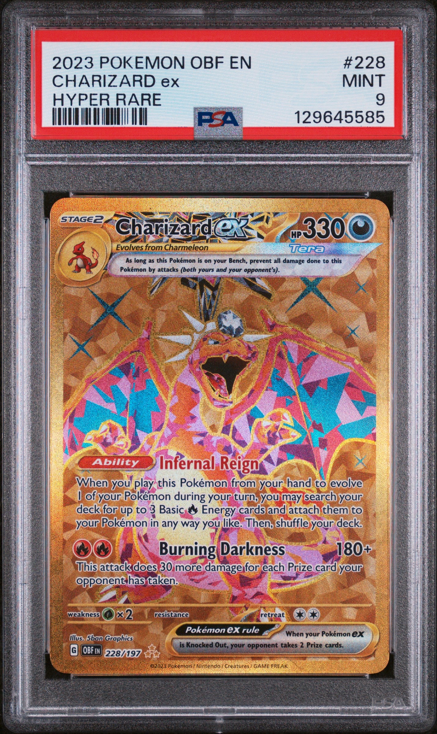 2023 Pokemon Obf En-obsidian Flames Charizard EX Hyper Rare 228/197 PSA 9