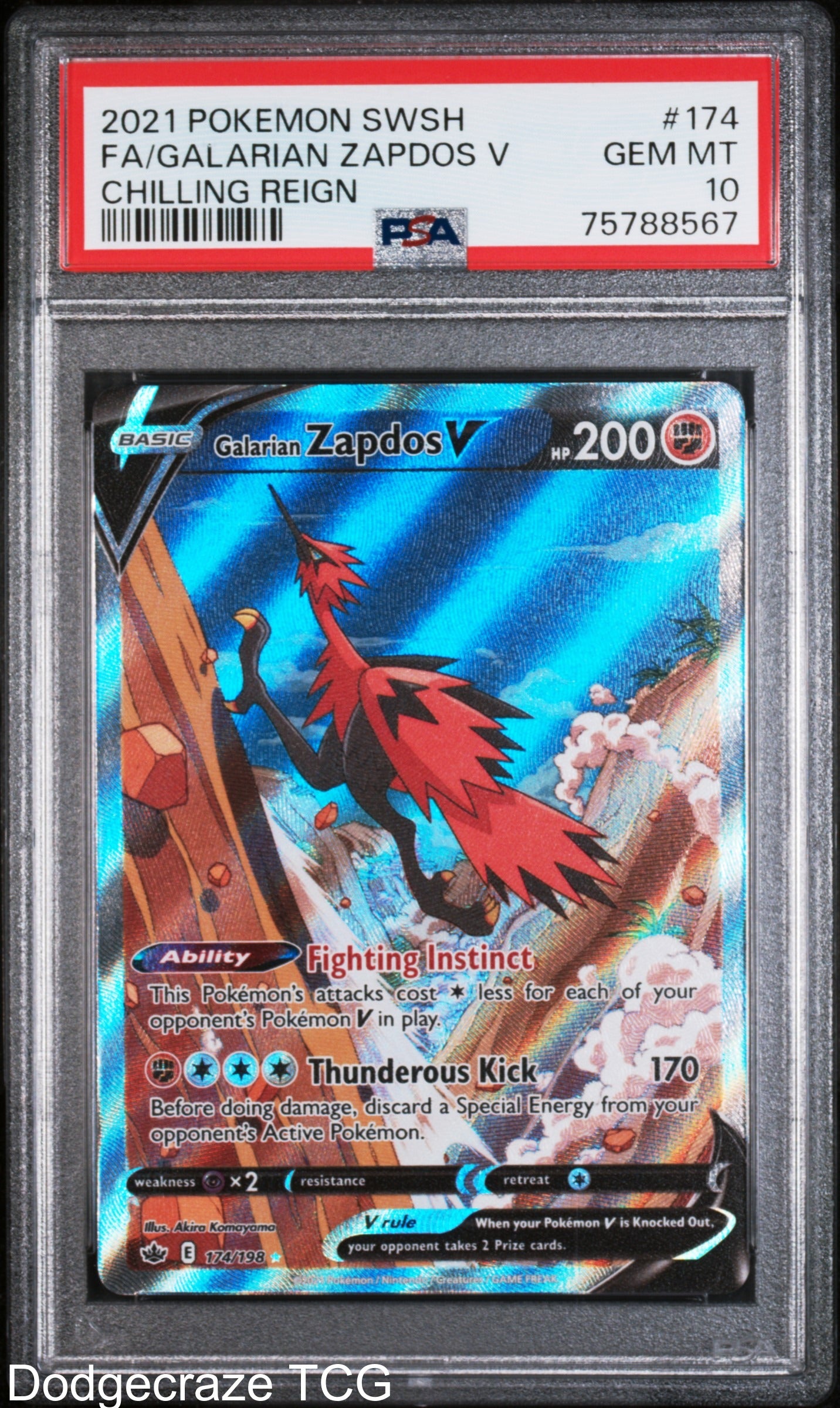 2021 Pokemon Chilling Reign Galarian Zapdos V 174/198 PSA 10