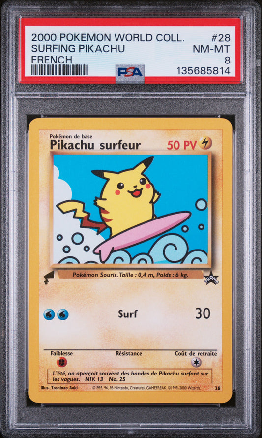 2000 Pokemon Pikachu World Collection Surfing Pikachu French 28 PSA 8
