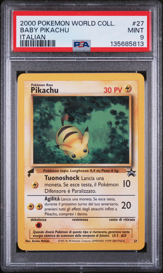 2000 Pokemon Pikachu World Collection Baby Pikachu Italian 27 PSA 9