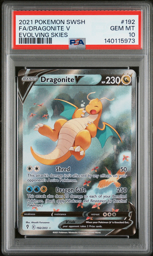 2021 Pokemon Evolving Skies Dragonite V 192/203 PSA 10