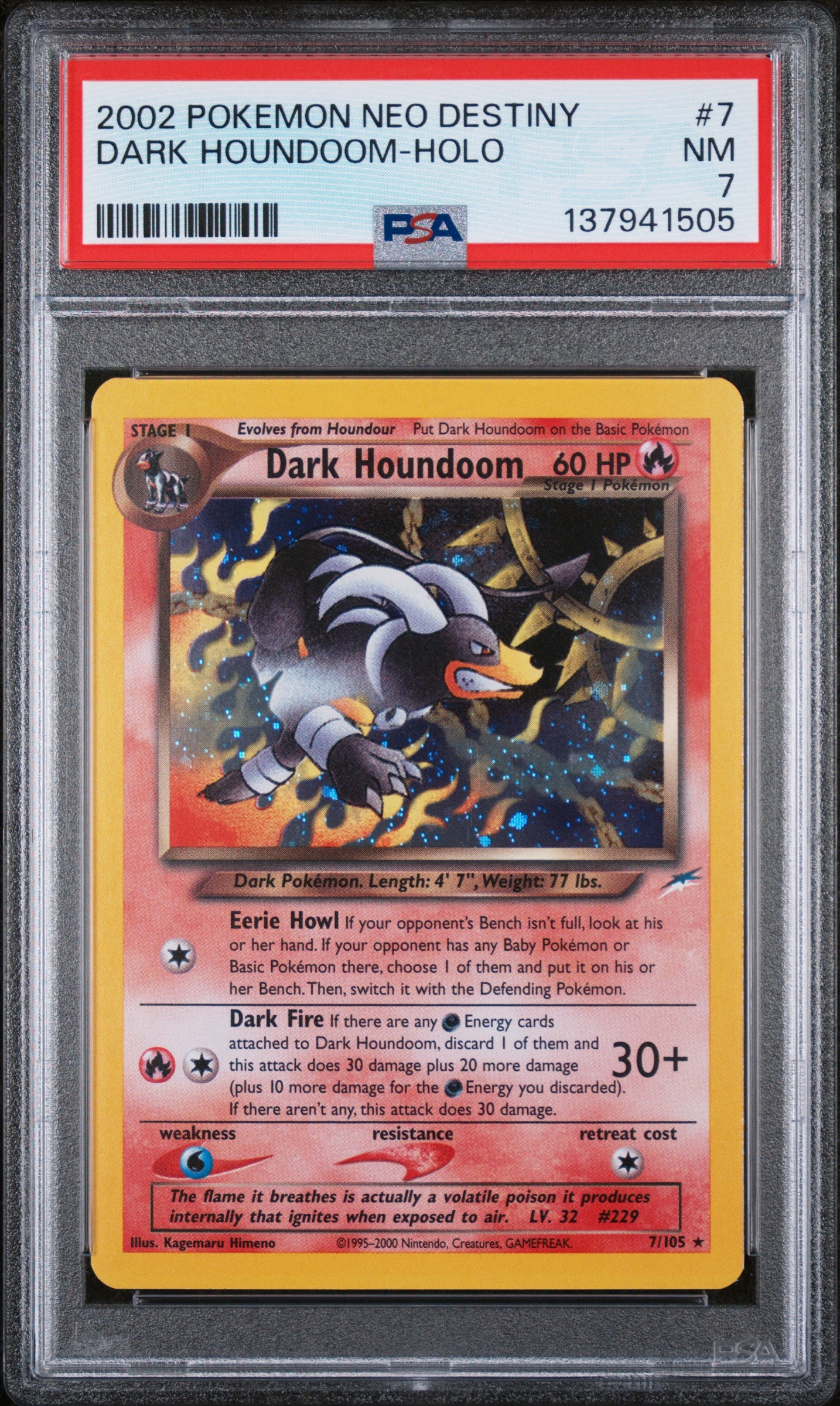 2002 Pokemon Neo Destiny Dark Houndoom Holo 7/105 PSA 7